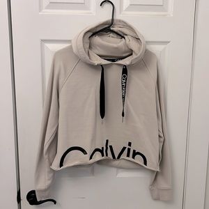 Tan colored cropped sweatshirt from Calvin Klein, size L.